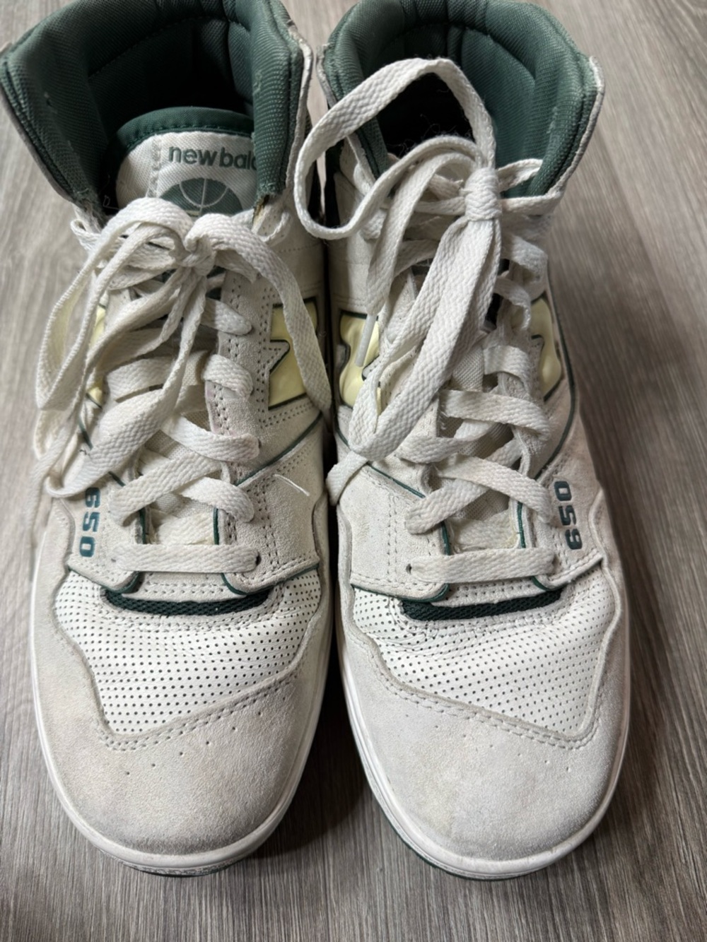 New Balance 650 High Top Size 10 White Green Suede Retro Dad Shoe Basketball NB - Picture 2 of 16